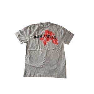 Palm Angels Gray & Red Floral Print T-Shirt Small
